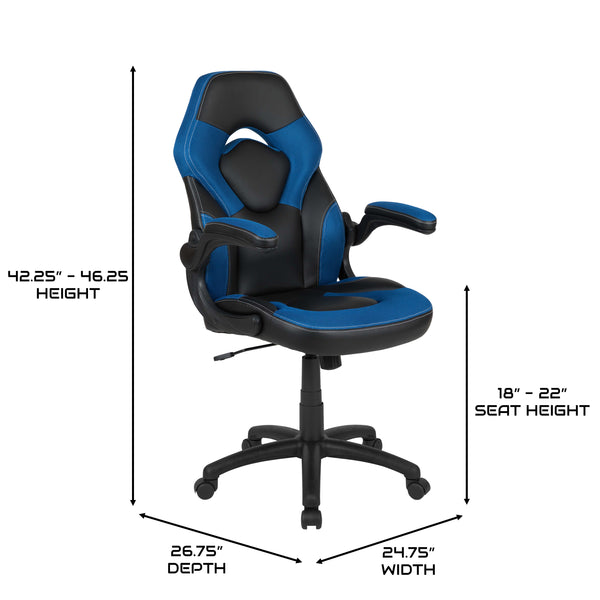 Blue |#| Ergonomic Blue and Black Computer Gaming Chair with Padded Flip-Up Arms