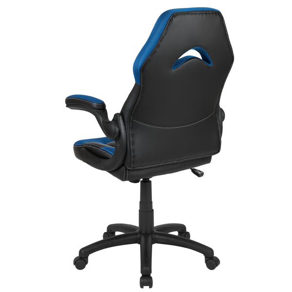 Blue |#| Ergonomic Blue and Black Computer Gaming Chair with Padded Flip-Up Arms