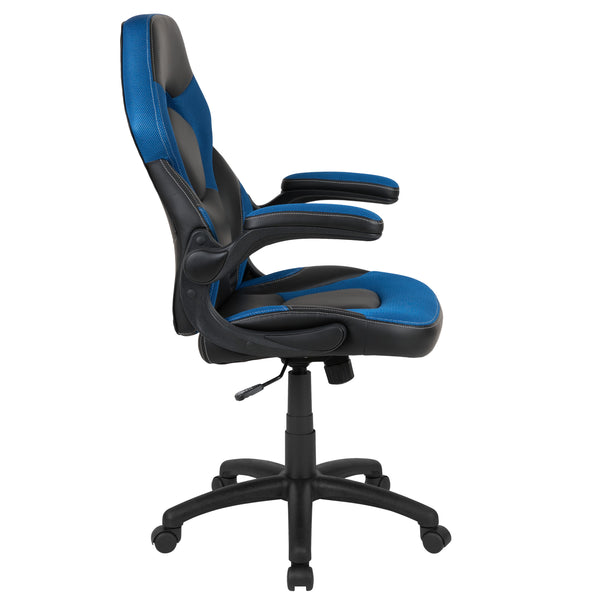 Blue |#| Ergonomic Blue and Black Computer Gaming Chair with Padded Flip-Up Arms