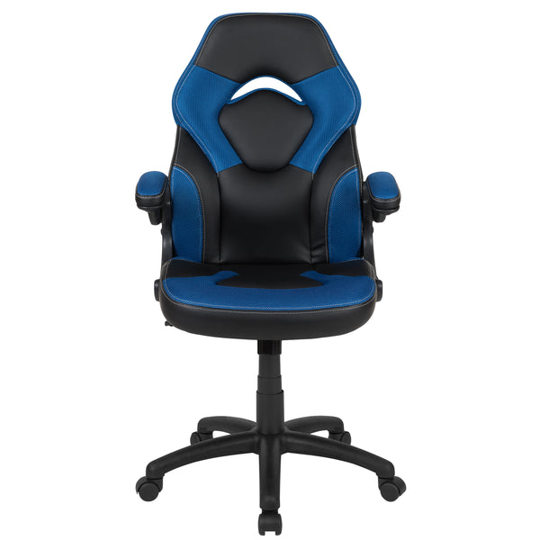 Blue |#| Ergonomic Blue and Black Computer Gaming Chair with Padded Flip-Up Arms