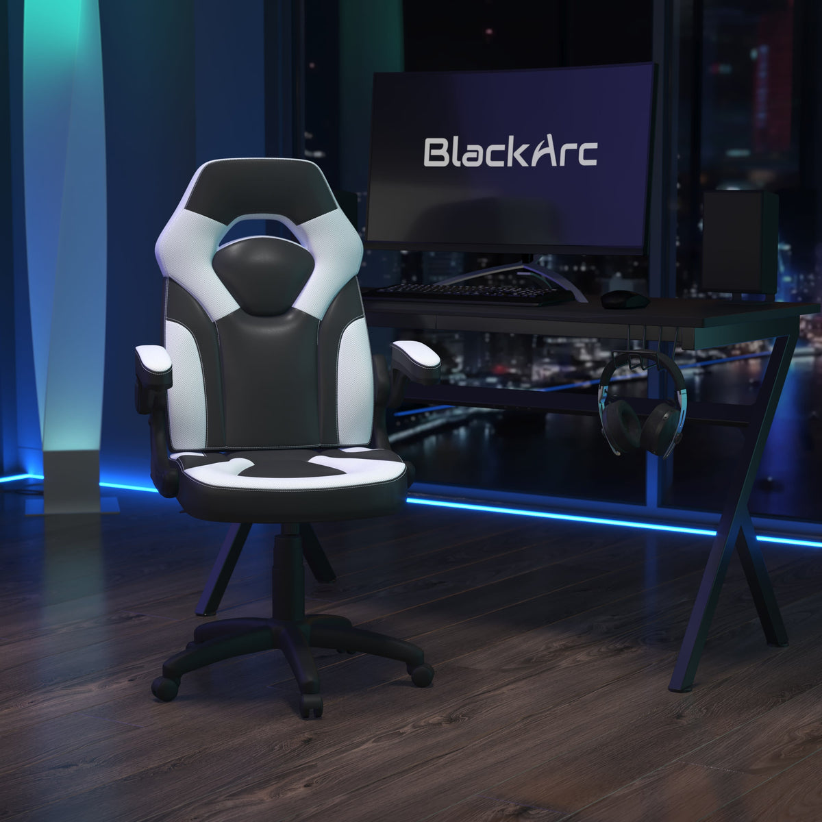 White |#| Ergonomic White and Black Computer Gaming Chair with Padded Flip-Up Arms