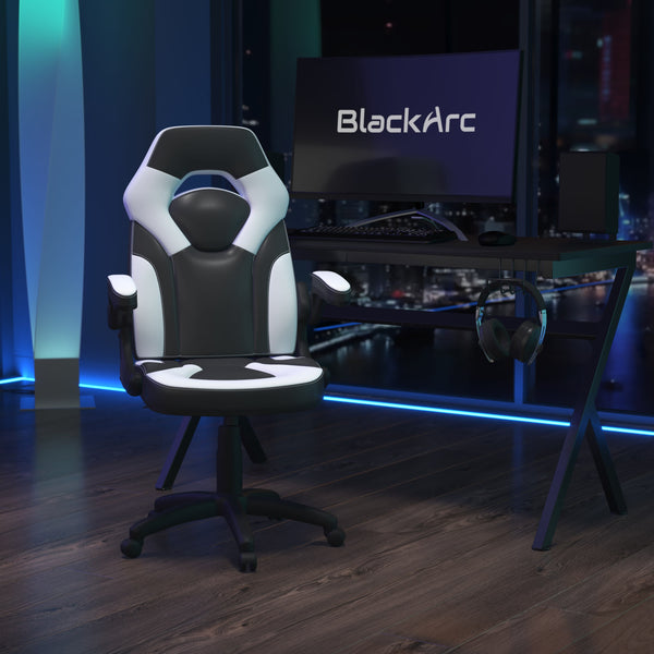 White |#| Ergonomic White and Black Computer Gaming Chair with Padded Flip-Up Arms