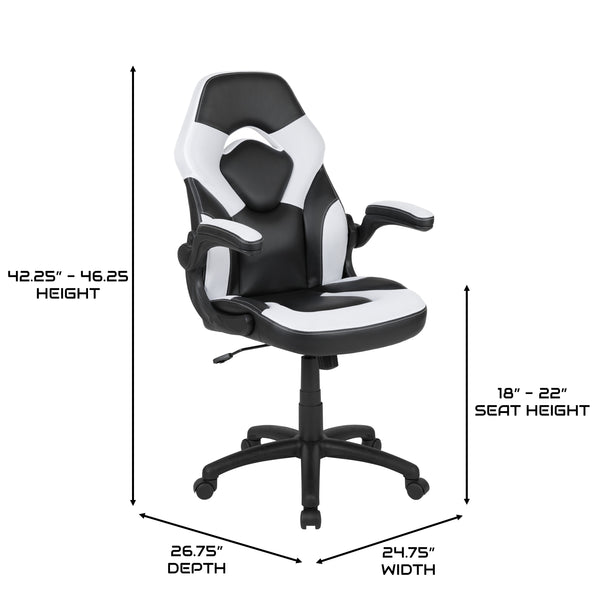 White |#| Ergonomic White and Black Computer Gaming Chair with Padded Flip-Up Arms