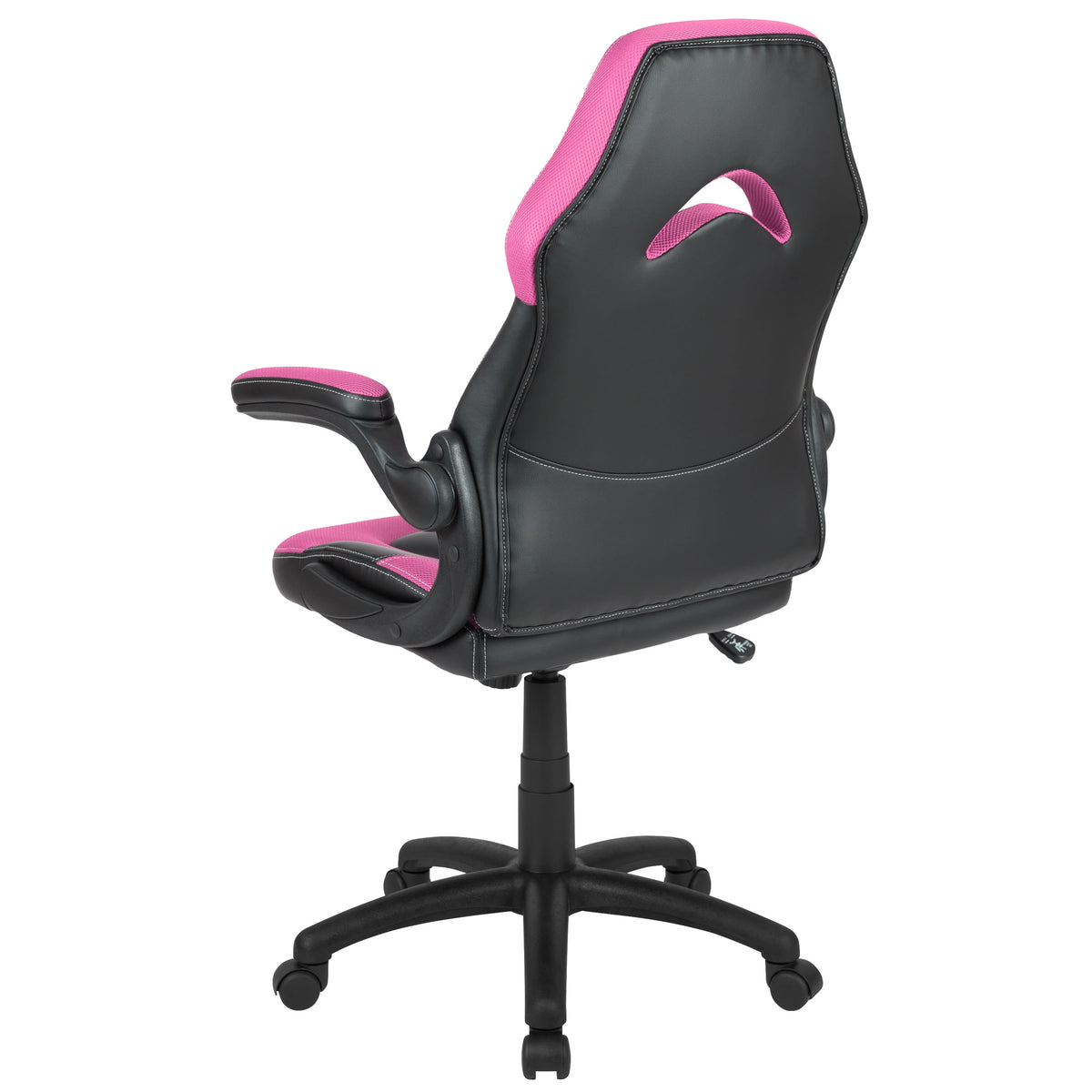 Pink |#| Ergonomic Pink and Black Computer Gaming Chair with Padded Flip-Up Arms
