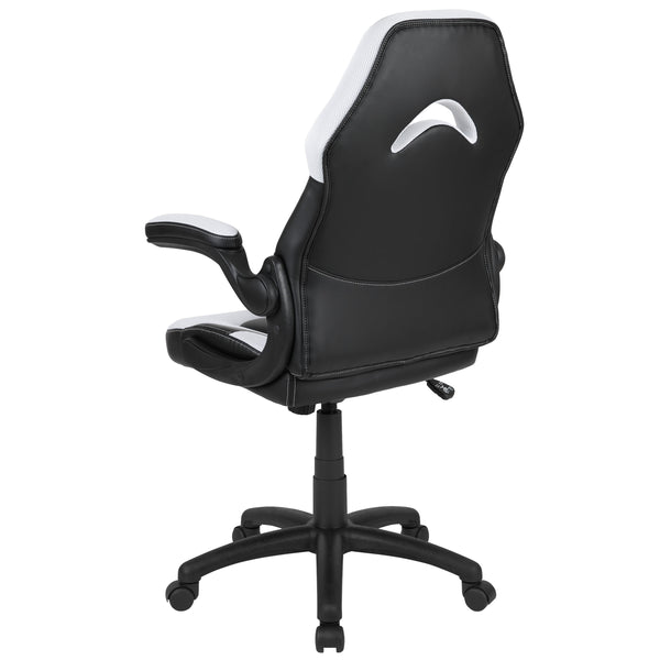 White |#| Ergonomic White and Black Computer Gaming Chair with Padded Flip-Up Arms