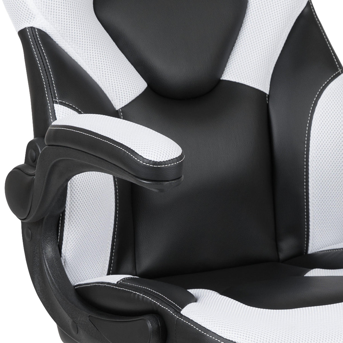 White |#| Ergonomic White and Black Computer Gaming Chair with Padded Flip-Up Arms