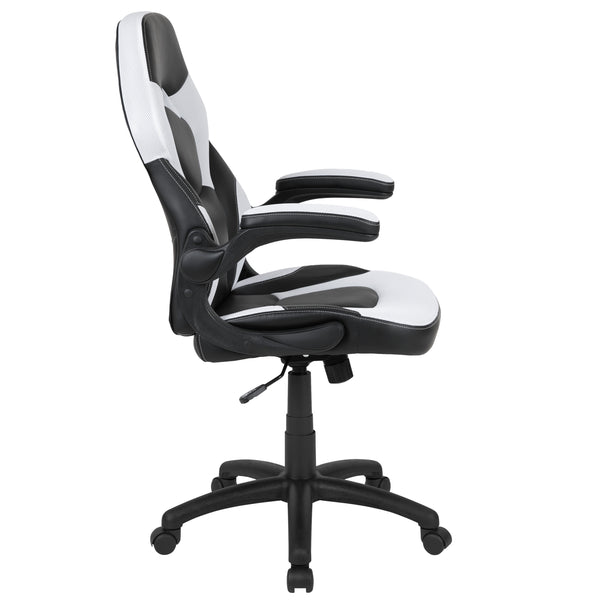 White |#| Ergonomic White and Black Computer Gaming Chair with Padded Flip-Up Arms