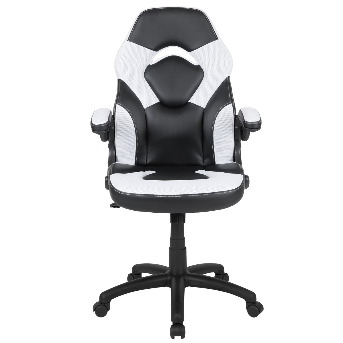 White |#| Ergonomic White and Black Computer Gaming Chair with Padded Flip-Up Arms
