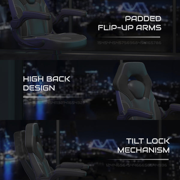 Black |#| Ergonomic Black Computer Gaming Chair with Padded Flip-Up Arms