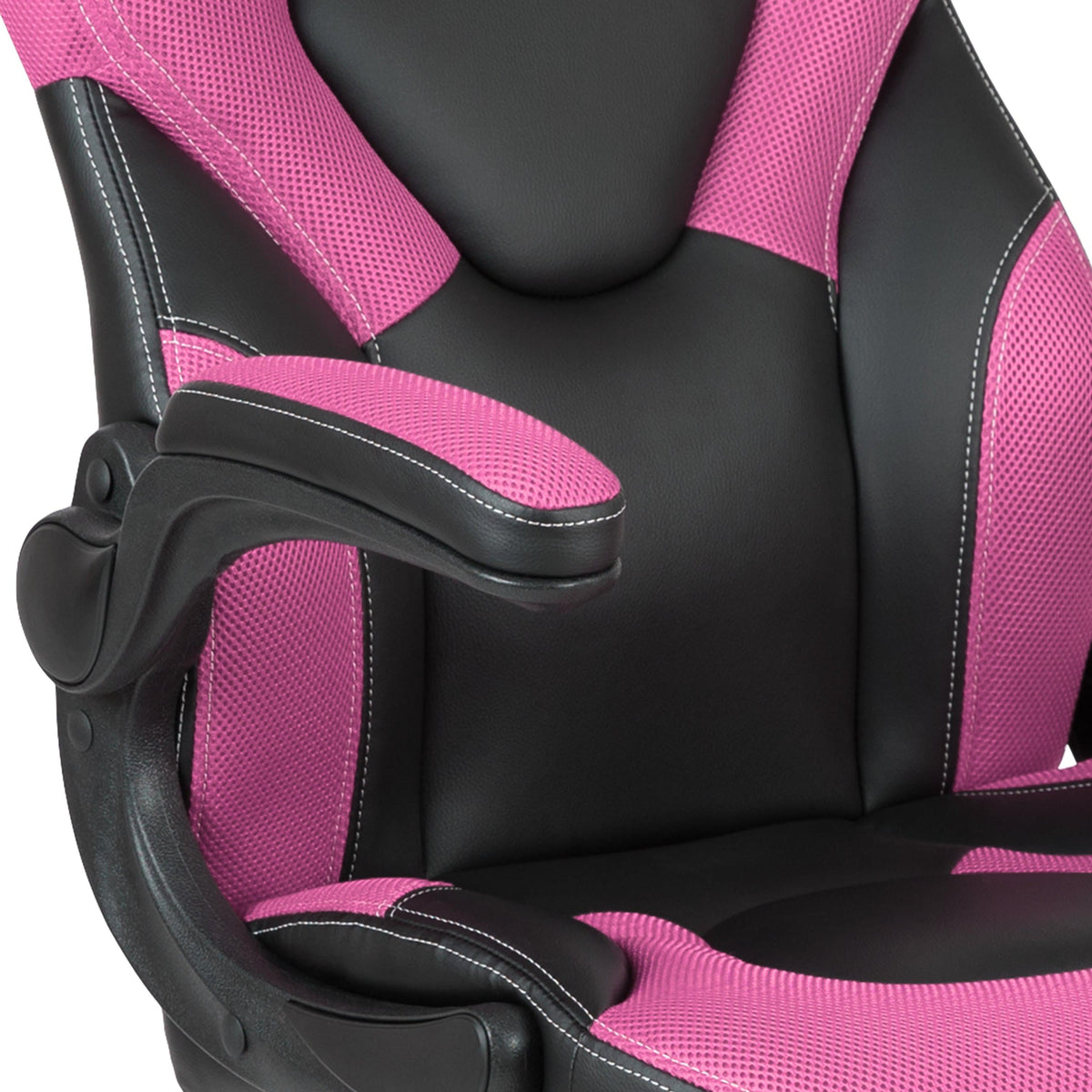 Pink |#| Ergonomic Pink and Black Computer Gaming Chair with Padded Flip-Up Arms