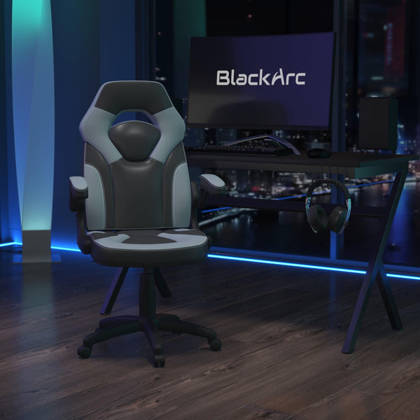 Gray |#| Ergonomic Gray and Black Computer Gaming Chair with Padded Flip-Up Arms