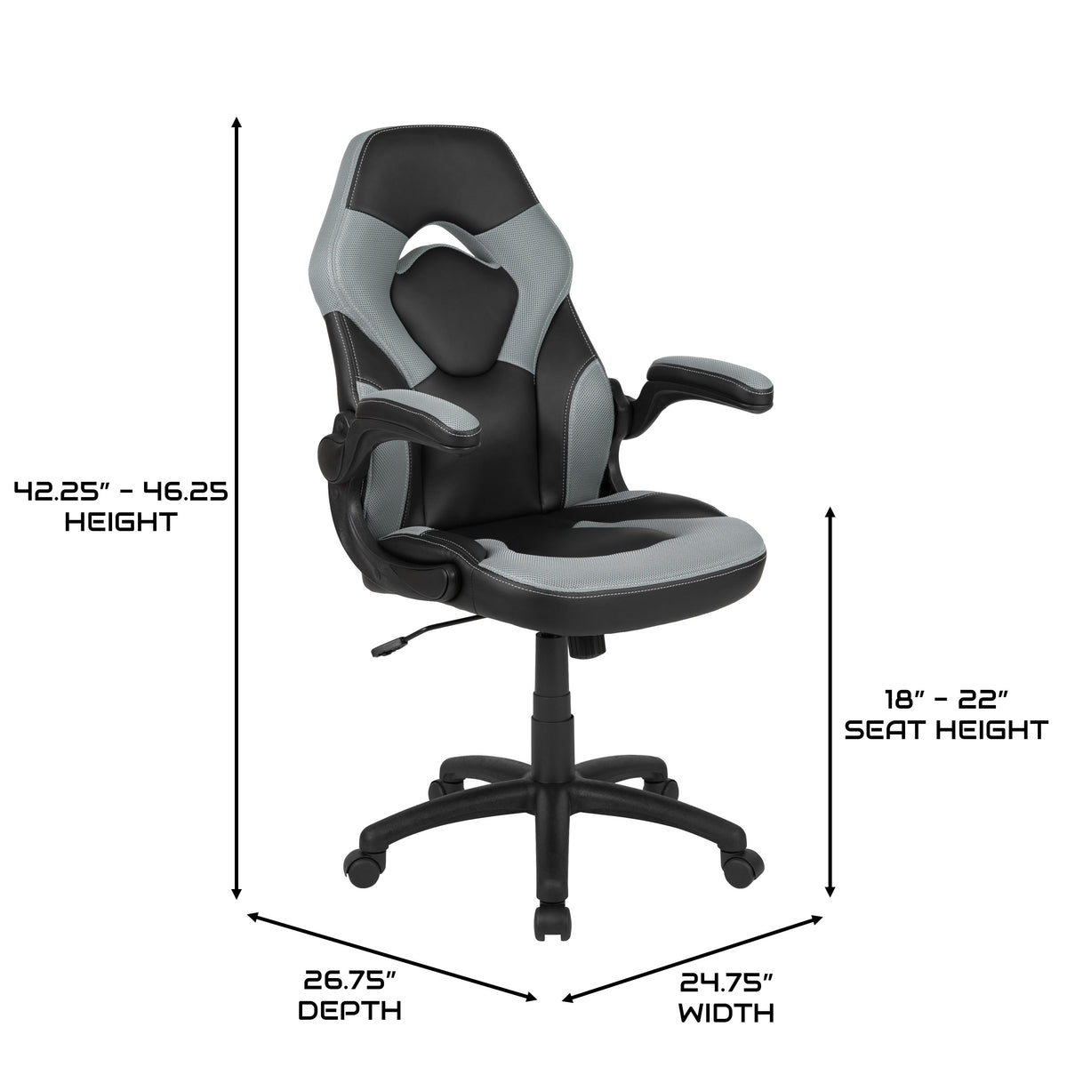Gray |#| Ergonomic Gray and Black Computer Gaming Chair with Padded Flip-Up Arms