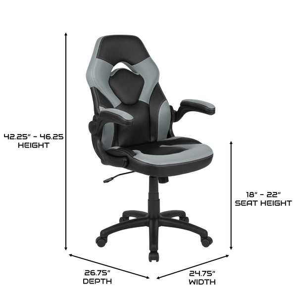 Gray |#| Ergonomic Gray and Black Computer Gaming Chair with Padded Flip-Up Arms