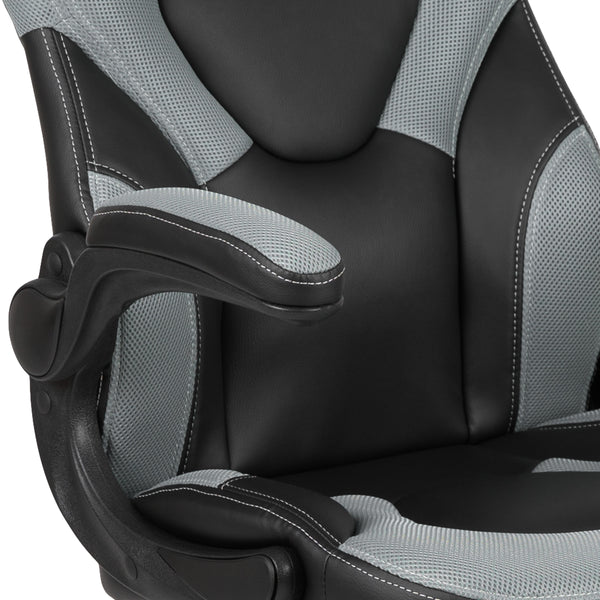 Gray |#| Ergonomic Gray and Black Computer Gaming Chair with Padded Flip-Up Arms