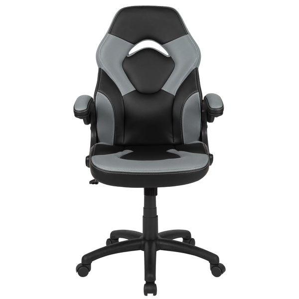 Gray |#| Ergonomic Gray and Black Computer Gaming Chair with Padded Flip-Up Arms