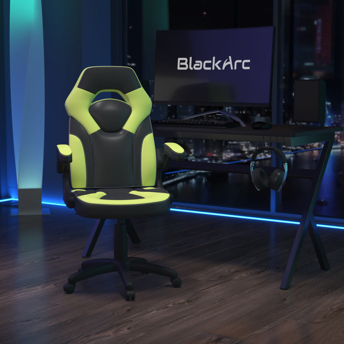 Neon Green |#| Ergonomic Neon Green and Black Computer Gaming Chair with Padded Flip-Up Arms