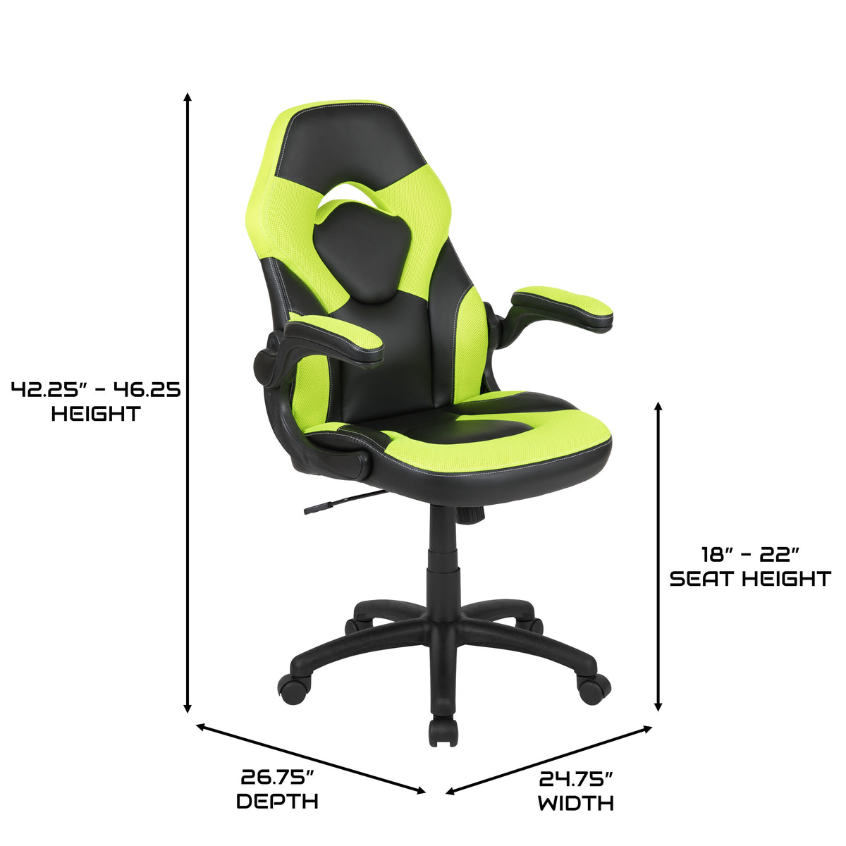 Neon Green |#| Ergonomic Neon Green and Black Computer Gaming Chair with Padded Flip-Up Arms