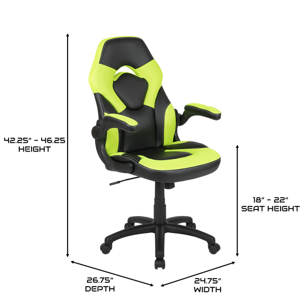 Neon Green |#| Ergonomic Neon Green and Black Computer Gaming Chair with Padded Flip-Up Arms