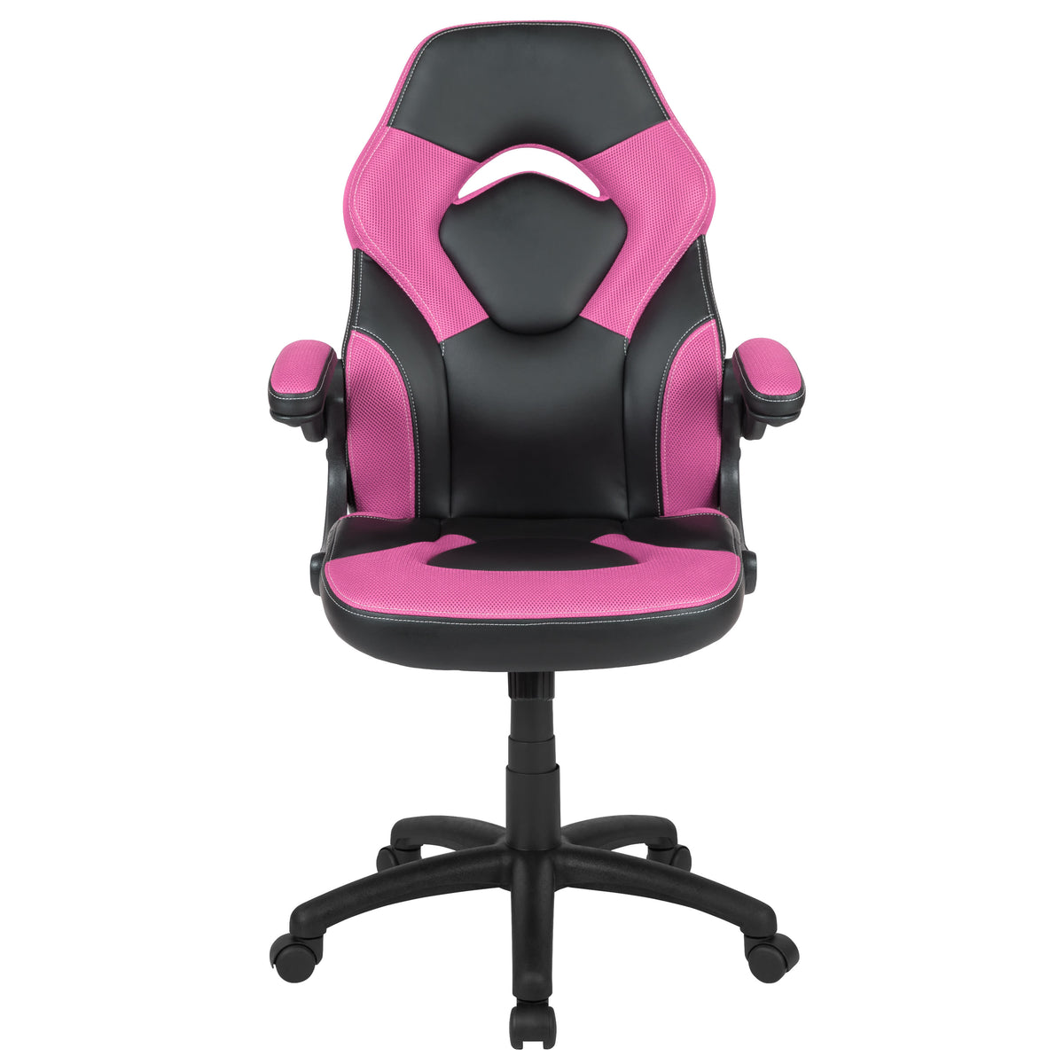 Pink |#| Ergonomic Pink and Black Computer Gaming Chair with Padded Flip-Up Arms
