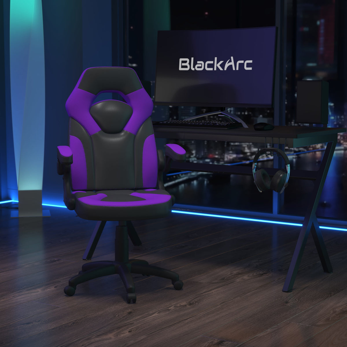 Purple |#| Ergonomic Purple and Black Computer Gaming Chair with Padded Flip-Up Arms