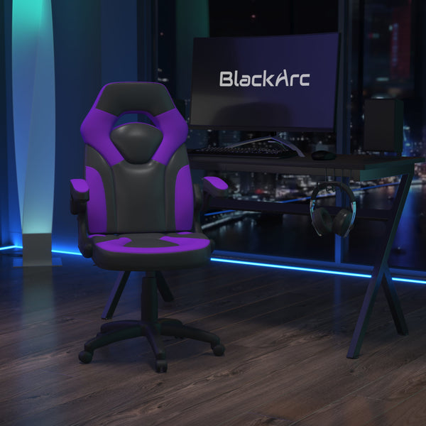 Purple |#| Ergonomic Purple and Black Computer Gaming Chair with Padded Flip-Up Arms