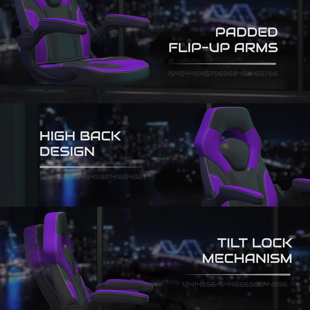 Purple |#| Ergonomic Purple and Black Computer Gaming Chair with Padded Flip-Up Arms