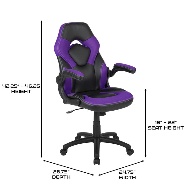 Purple |#| Ergonomic Purple and Black Computer Gaming Chair with Padded Flip-Up Arms