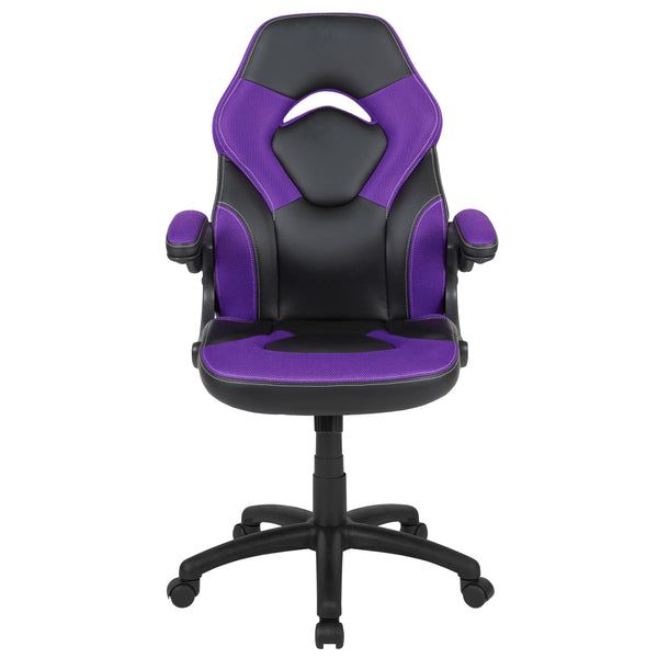 Purple |#| Ergonomic Purple and Black Computer Gaming Chair with Padded Flip-Up Arms