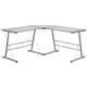 Clear Top/Silver Frame |#| L-Shaped Corner Gaming Desk with Clear Tempered Glass Top & Silver Steel Frame