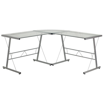 L-Shaped Corner Gaming Desk with Tempered Glass Top & Steel Frame - View 1
