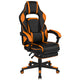 Black with Orange Trim |#| Fully Reclining Gaming Chair with Slideout Footrest, Lumbar Massage-Black/Orange