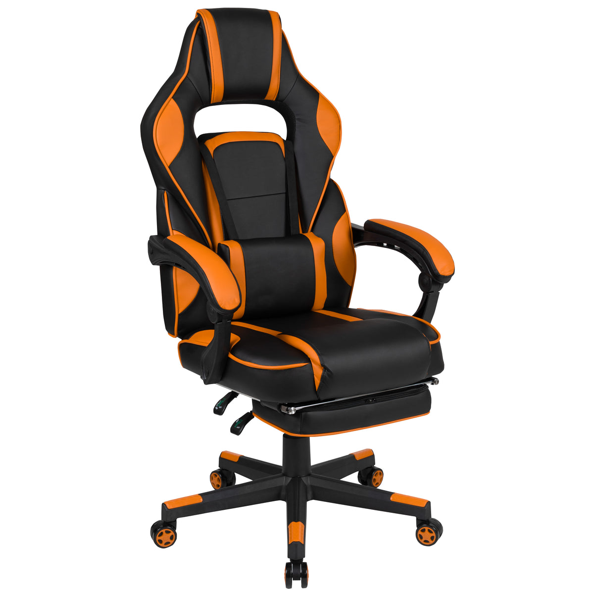 Black with Orange Trim |#| Fully Reclining Gaming Chair with Slideout Footrest, Lumbar Massage-Black/Orange