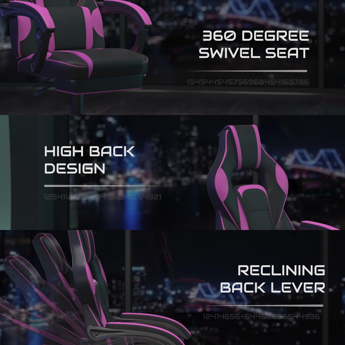 Black with Purple Trim |#| Fully Reclining Gaming Chair with Slideout Footrest, Lumbar Massage-Black/Purple