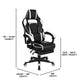Black with White Trim |#| Fully Reclining Gaming Chair with Slideout Footrest, Lumbar Massage-Black/White