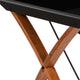 Black Top/Cherry Frame |#| L-Shaped Gaming Desk-Black Glass Top-Crisscross Cherry Wood Legs-Keyboard Tray