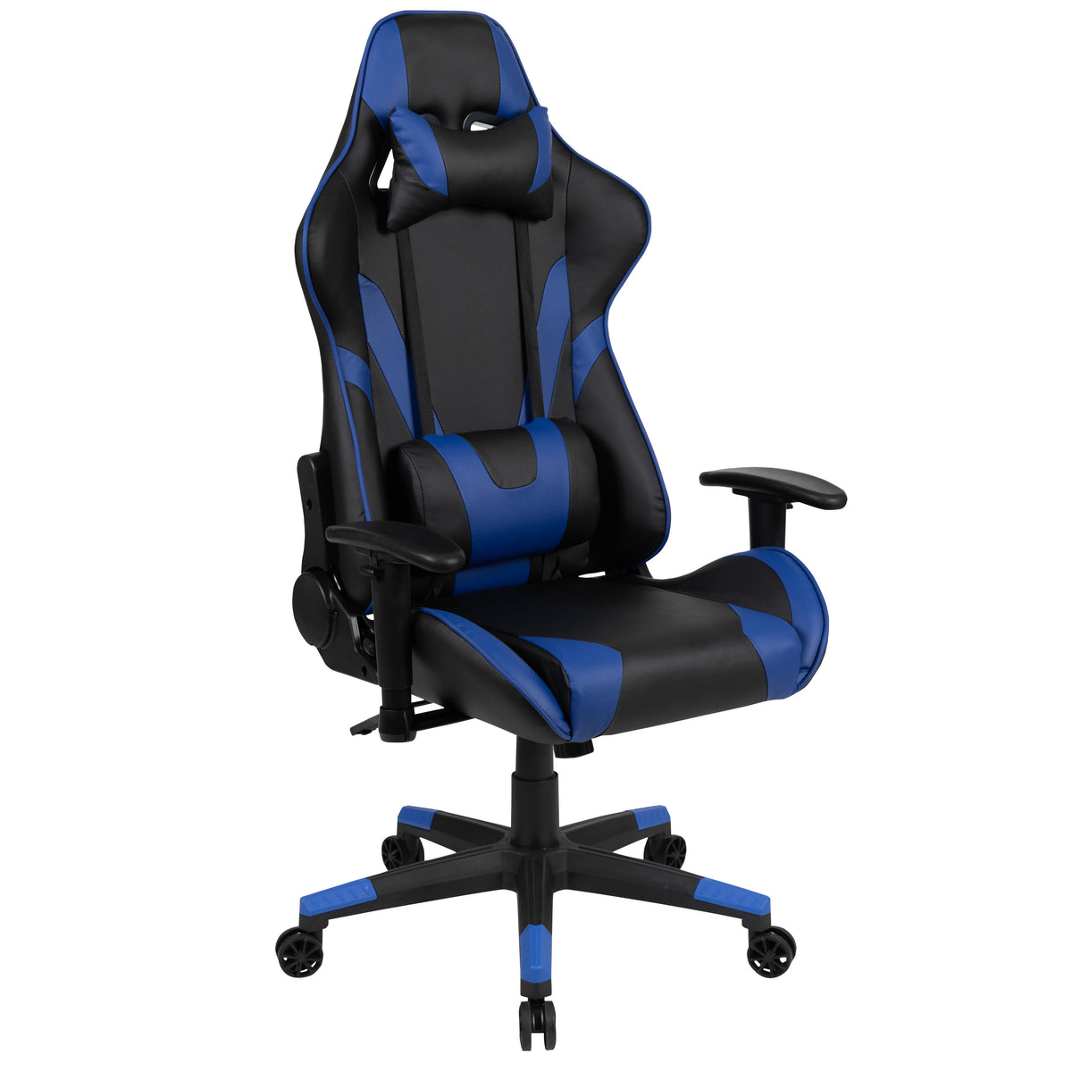 Blue |#| Reclining 360° Swivel Gamers Chair-Black & Blue Faux Leather - Adjustable Arms