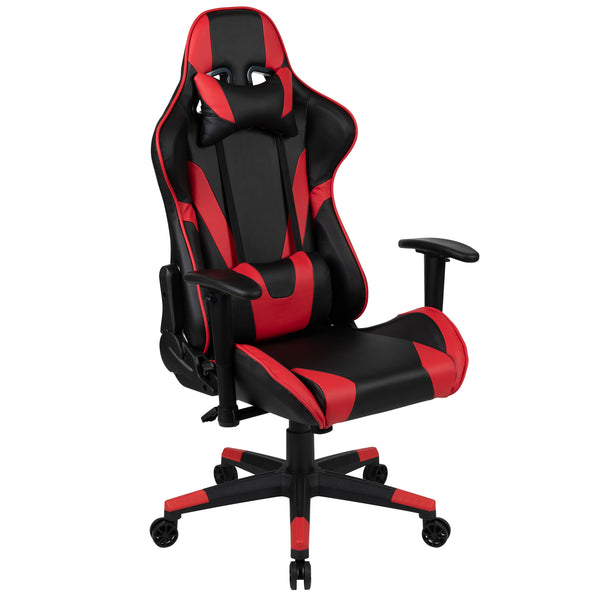 Red |#| Reclining 360° Swivel Gamers Chair-Black & Red Faux Leather - Adjustable Arms