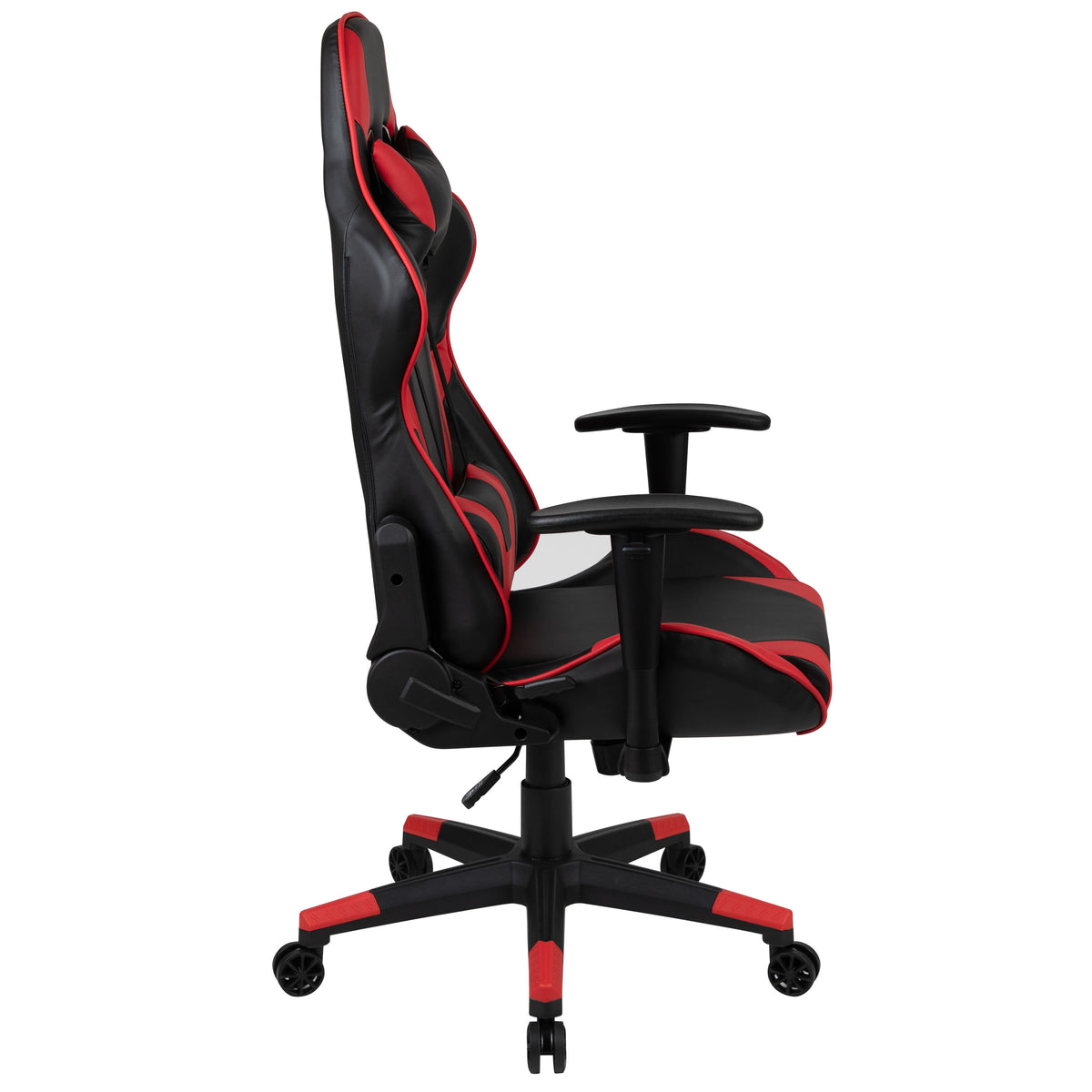 Red |#| Reclining 360° Swivel Gamers Chair-Black & Red Faux Leather - Adjustable Arms