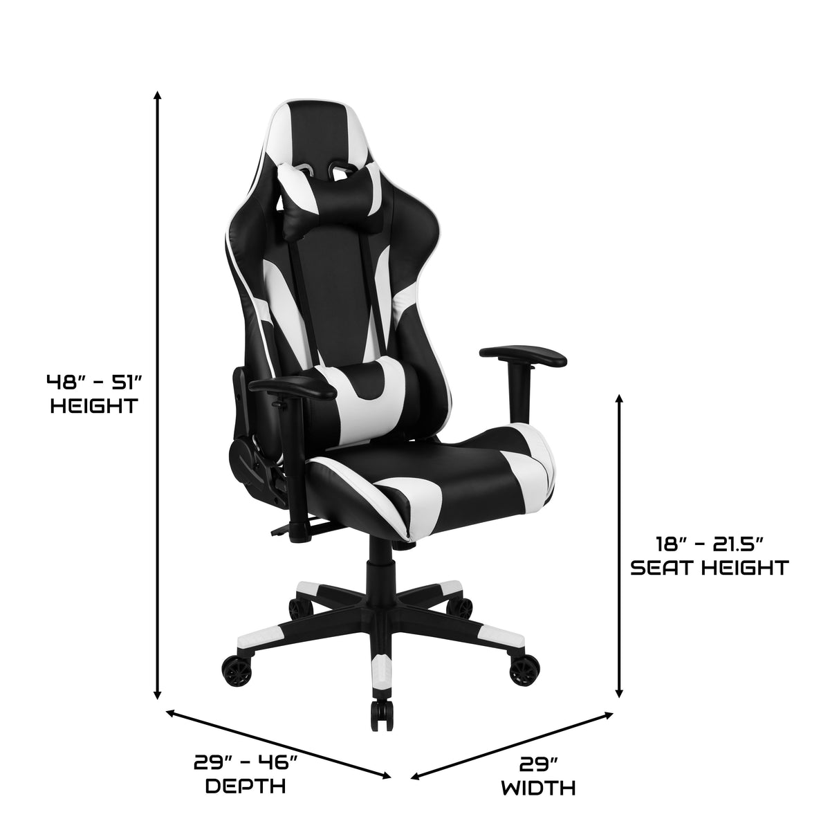 Black |#| Reclining 360° Swivel Gamers Chair-Black & White Faux Leather - Adjustable Arms