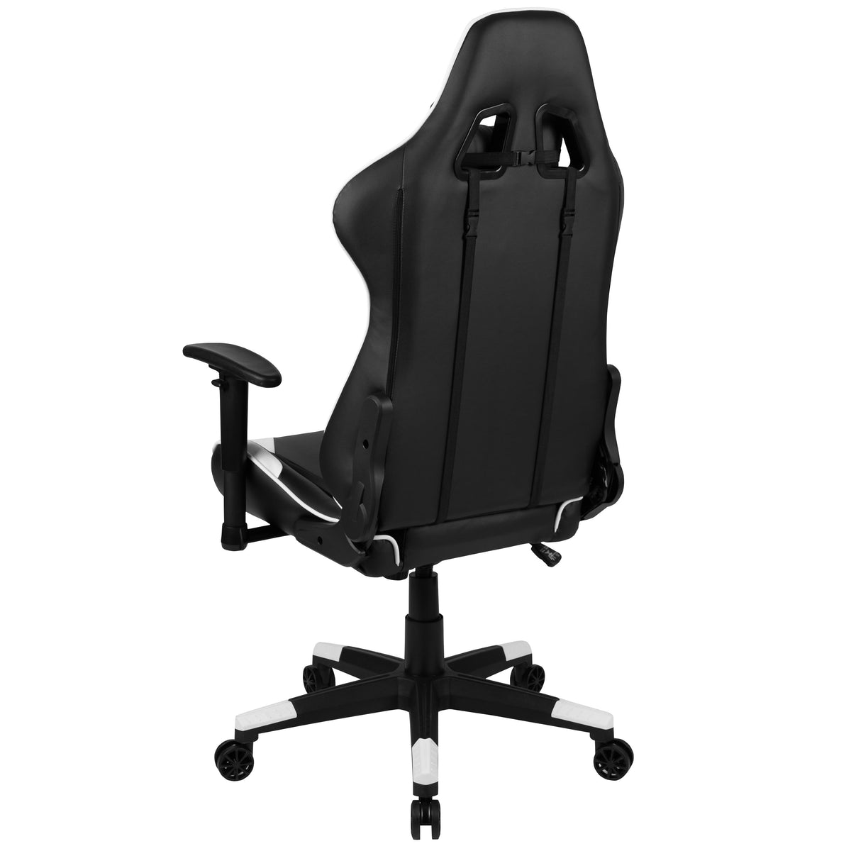 Black |#| Reclining 360° Swivel Gamers Chair-Black & White Faux Leather - Adjustable Arms