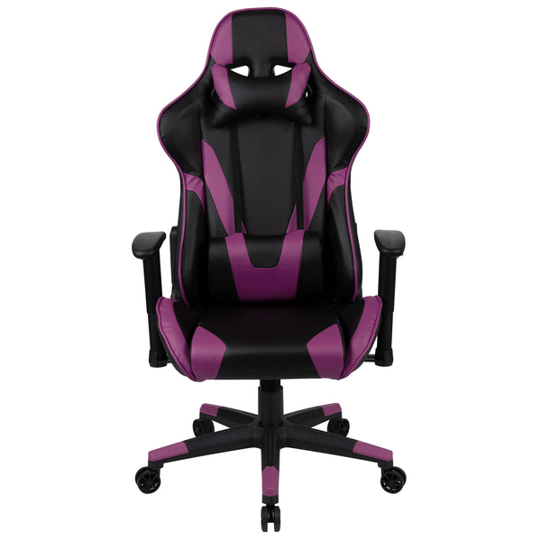 Purple |#| Reclining 360° Swivel Gamers Chair-Black & Purple Faux Leather - Adjustable Arms