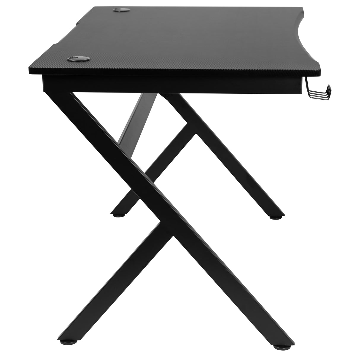 Self-Leveling Black Carbon Fiber Gaming Desk-Detachable Cupholder-Headphone Hook