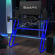 Blue |#| Gaming Desk with Black Laminate Top, Blue Steel Frame-Cupholder-Headphone Hook