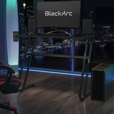 Gaming Desk with Laminate Top, Steel Frame-Cupholder-Headphone Hook - View 2