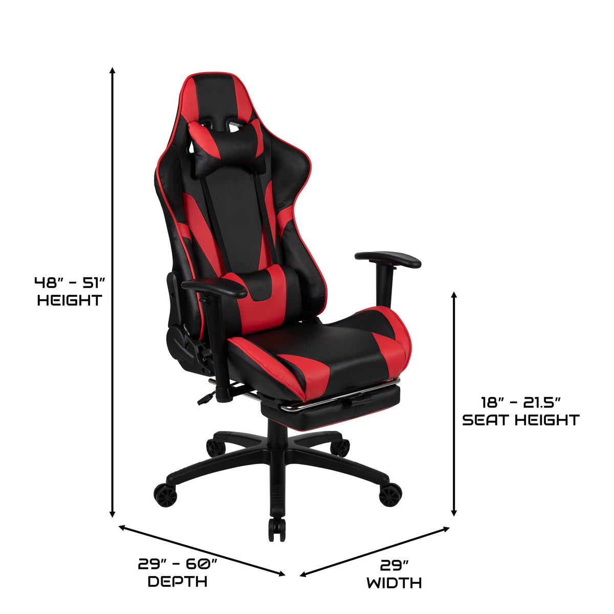 Red |#| Reclining Faux Leather Gaming Chair - Adjustable Arms & Footrest - Black & Red