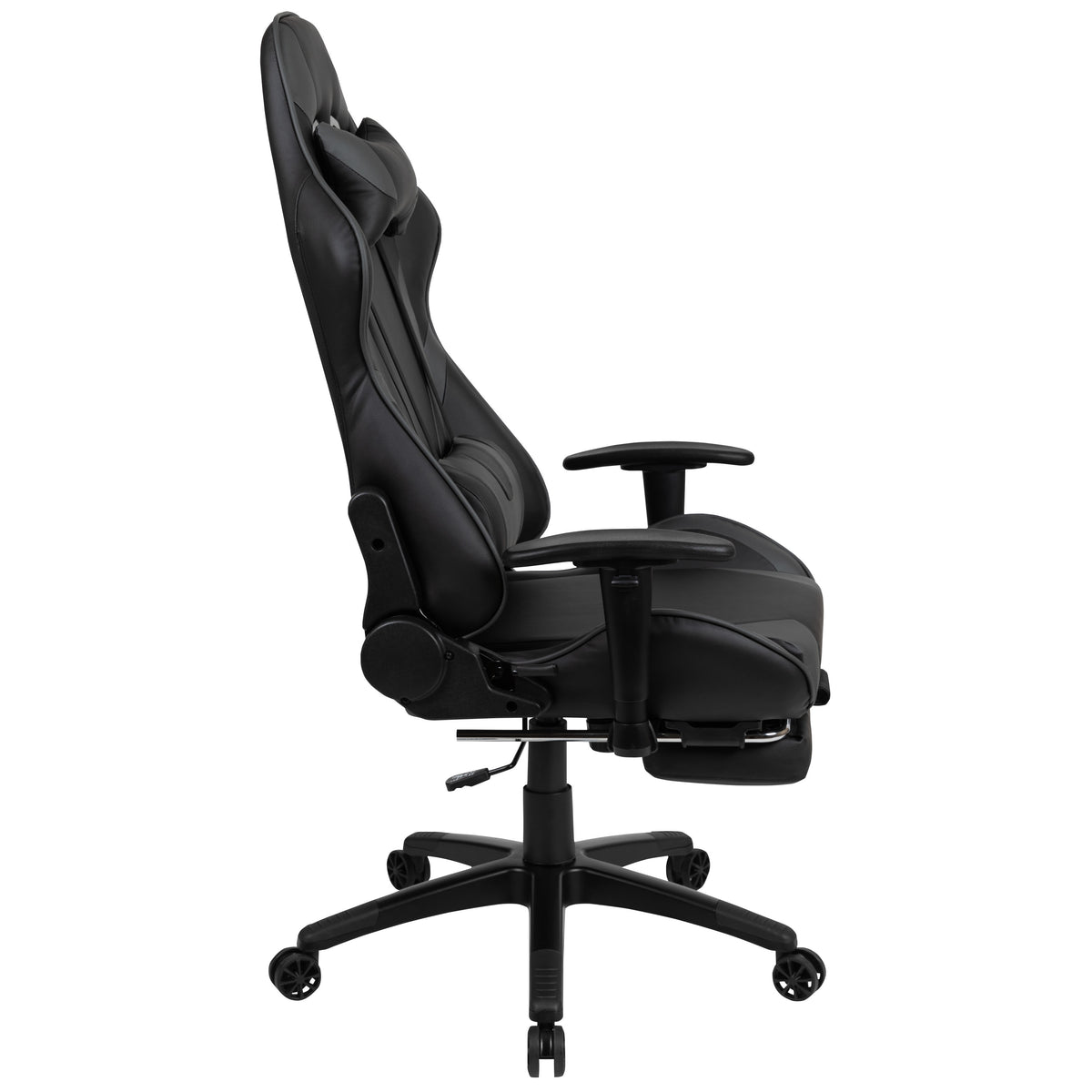 Gray |#| Reclining Faux Leather Gaming Chair - Adjustable Arms & Footrest - Black & Gray