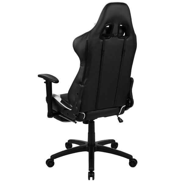 Black |#| Reclining Faux Leather Gaming Chair - Adjustable Arms & Footrest - Black & White