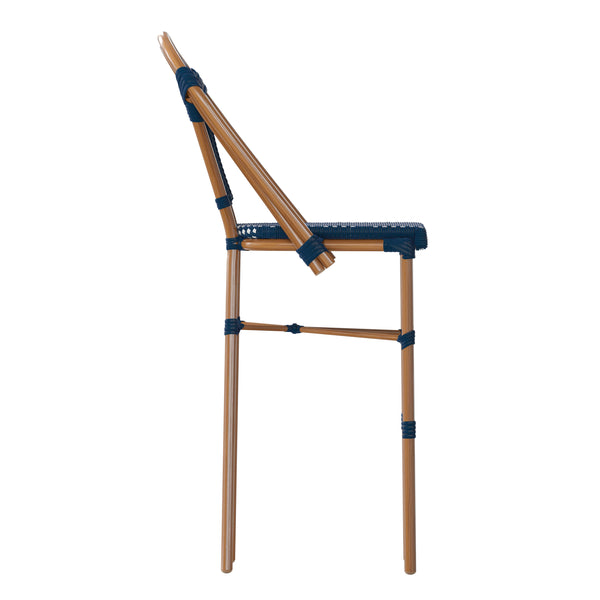 Navy & White/Natural Frame |#| All-Weather Commercial Paris Stool with Bamboo Print Metal Frame-Navy/White