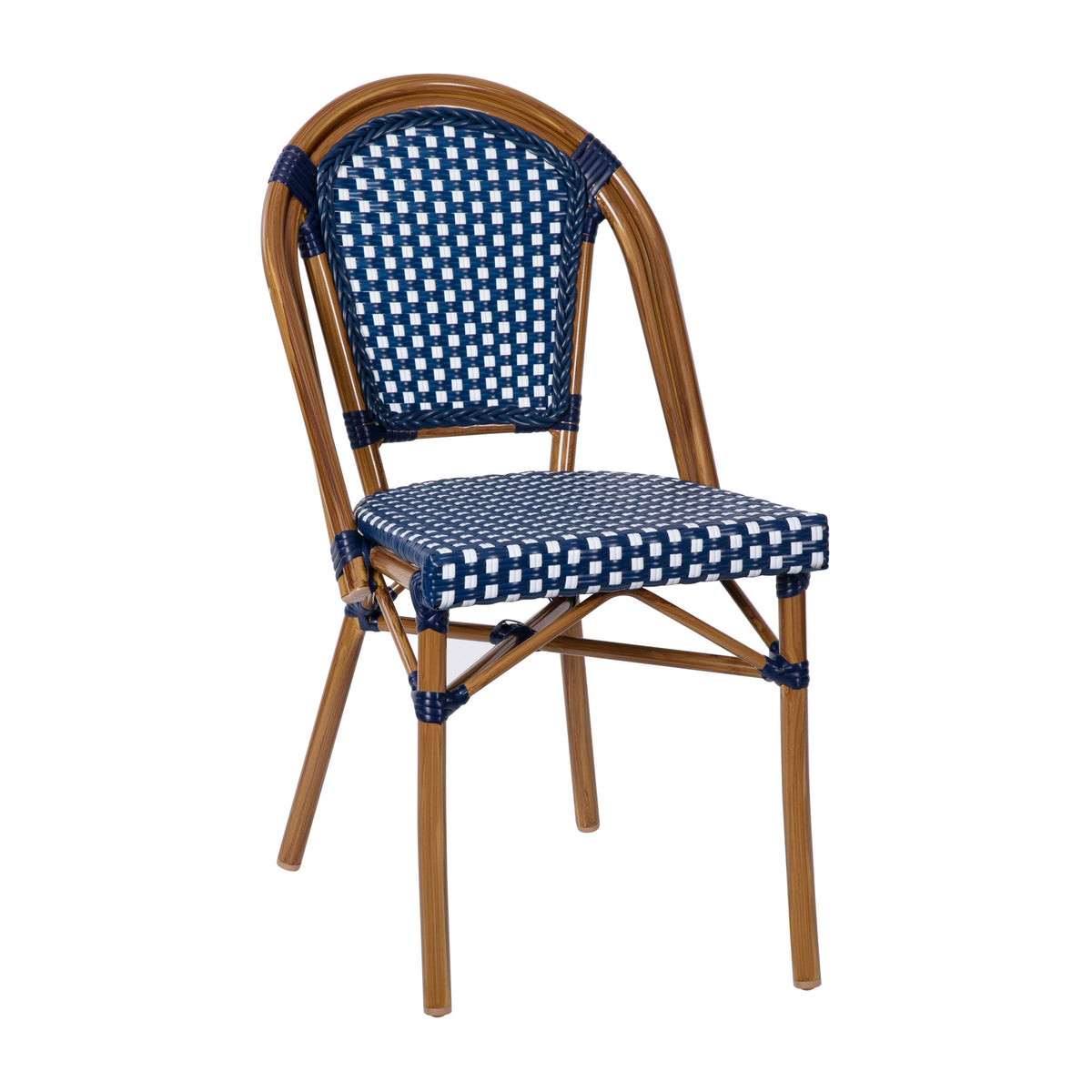 Navy & White Rattan/Natural Frame |#| Indoor/Outdoor Commercial Bistro Set with Table and 2 Chairs in Navy/Wht