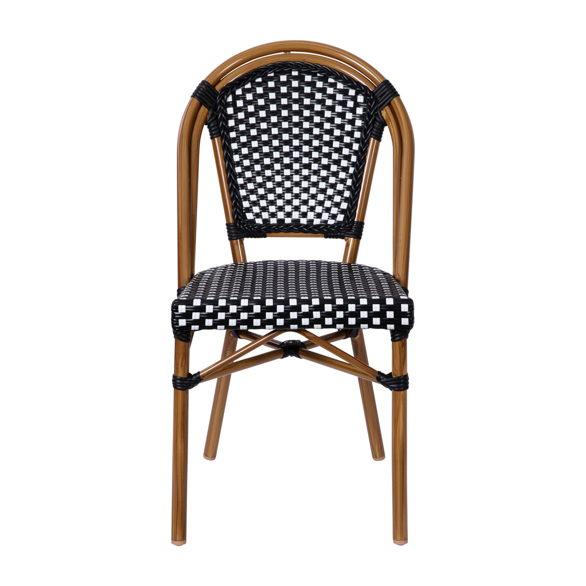 Black & White/Natural Frame |#| All-Weather Commercial Paris Chair with Bamboo Print Aluminum Frame-Black/White